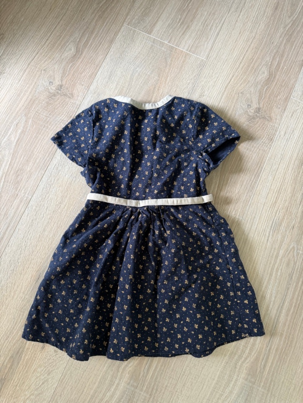 Girls Navy Floral Belted Dress